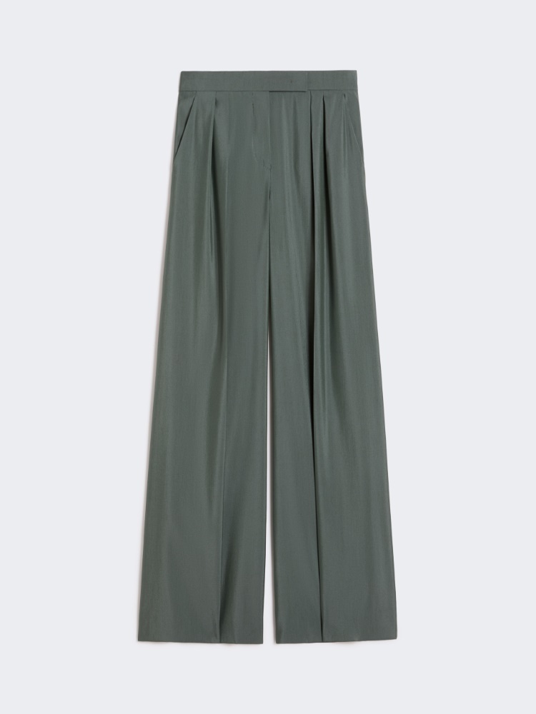 Wide-fit wool and silk trousers - DARK GREEN - Max Mara