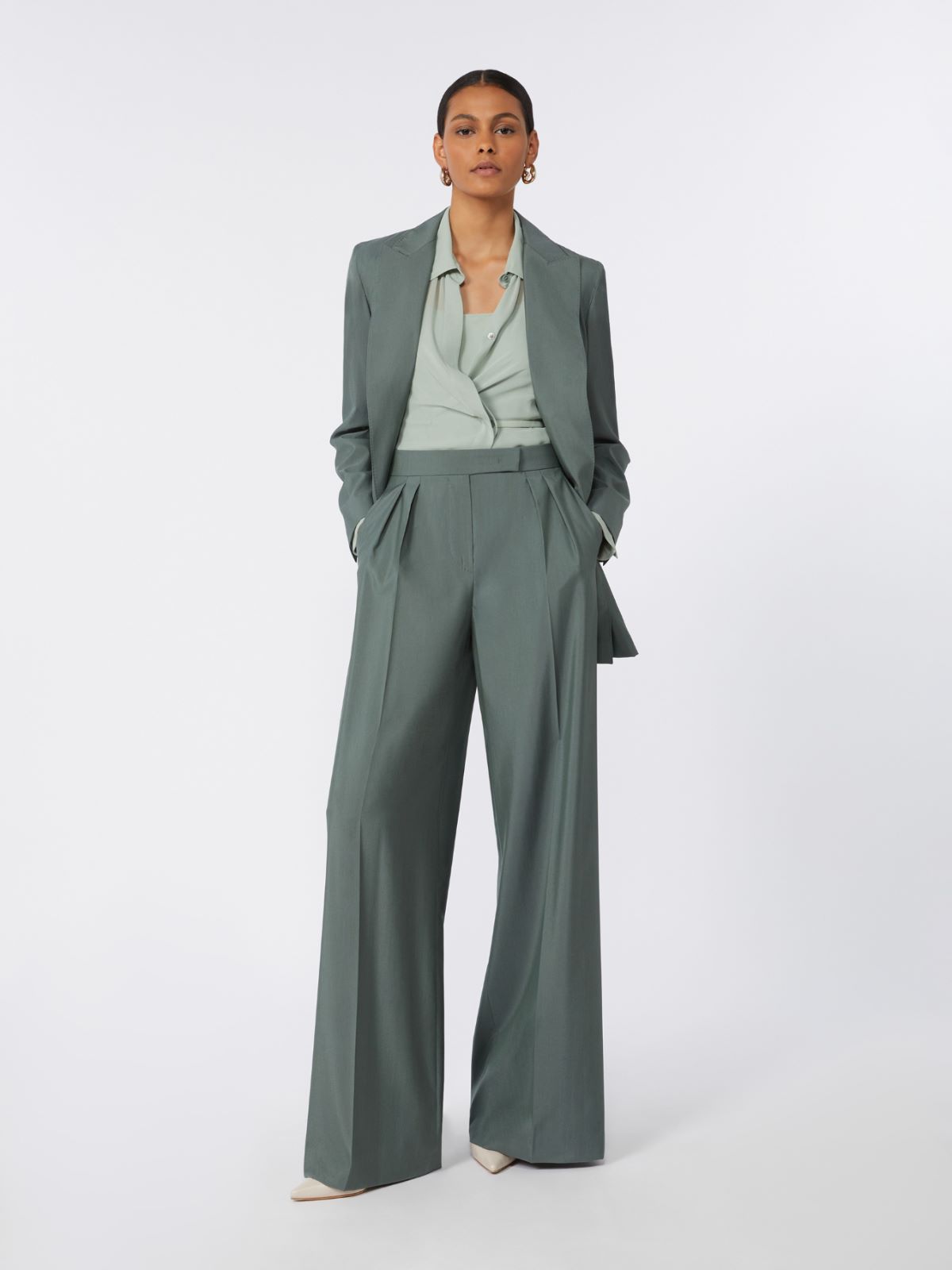 Wide-fit wool and silk trousers - DARK GREEN - Max Mara - 5