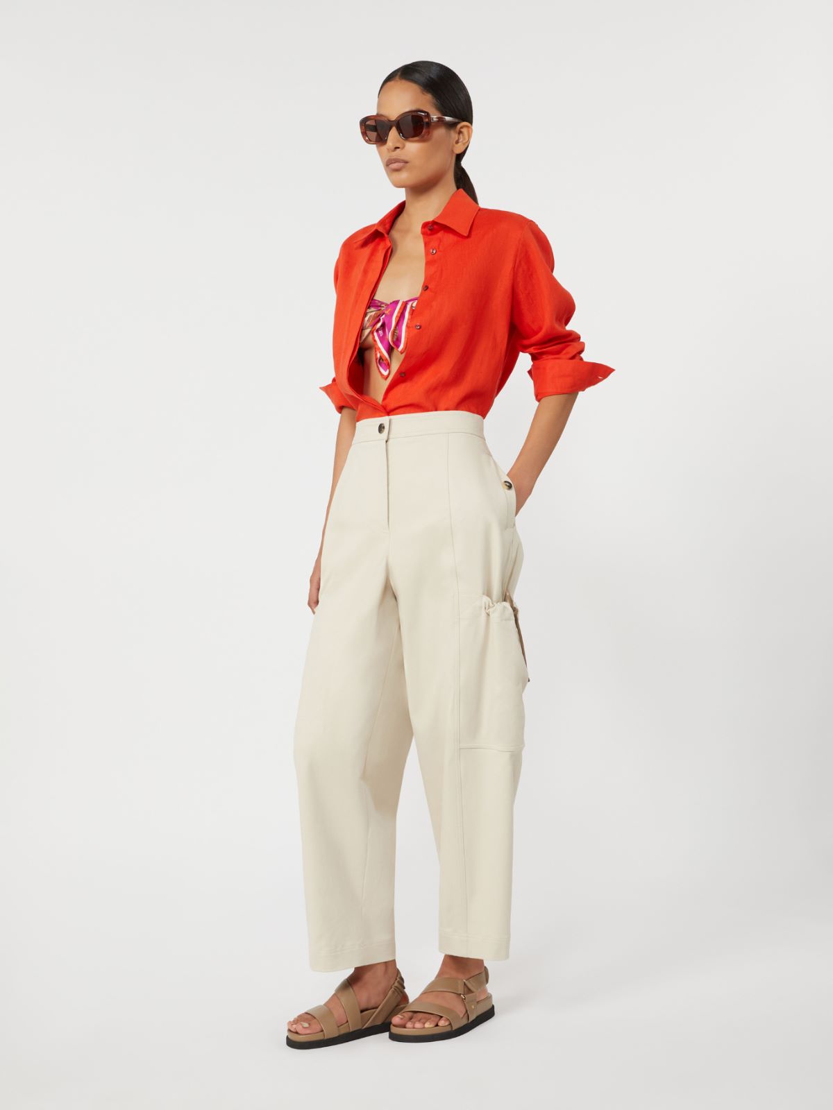 Pantalon cargo en coton stretch - BEIGE