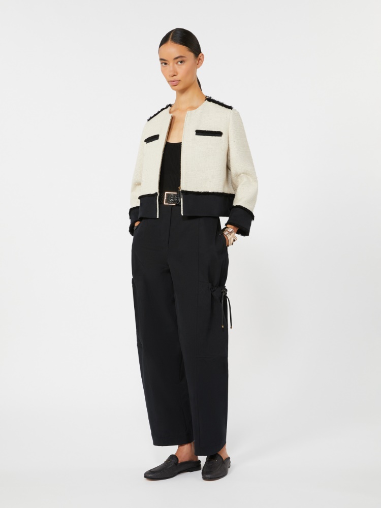 Stretch cotton cargo trousers - BLACK - 1