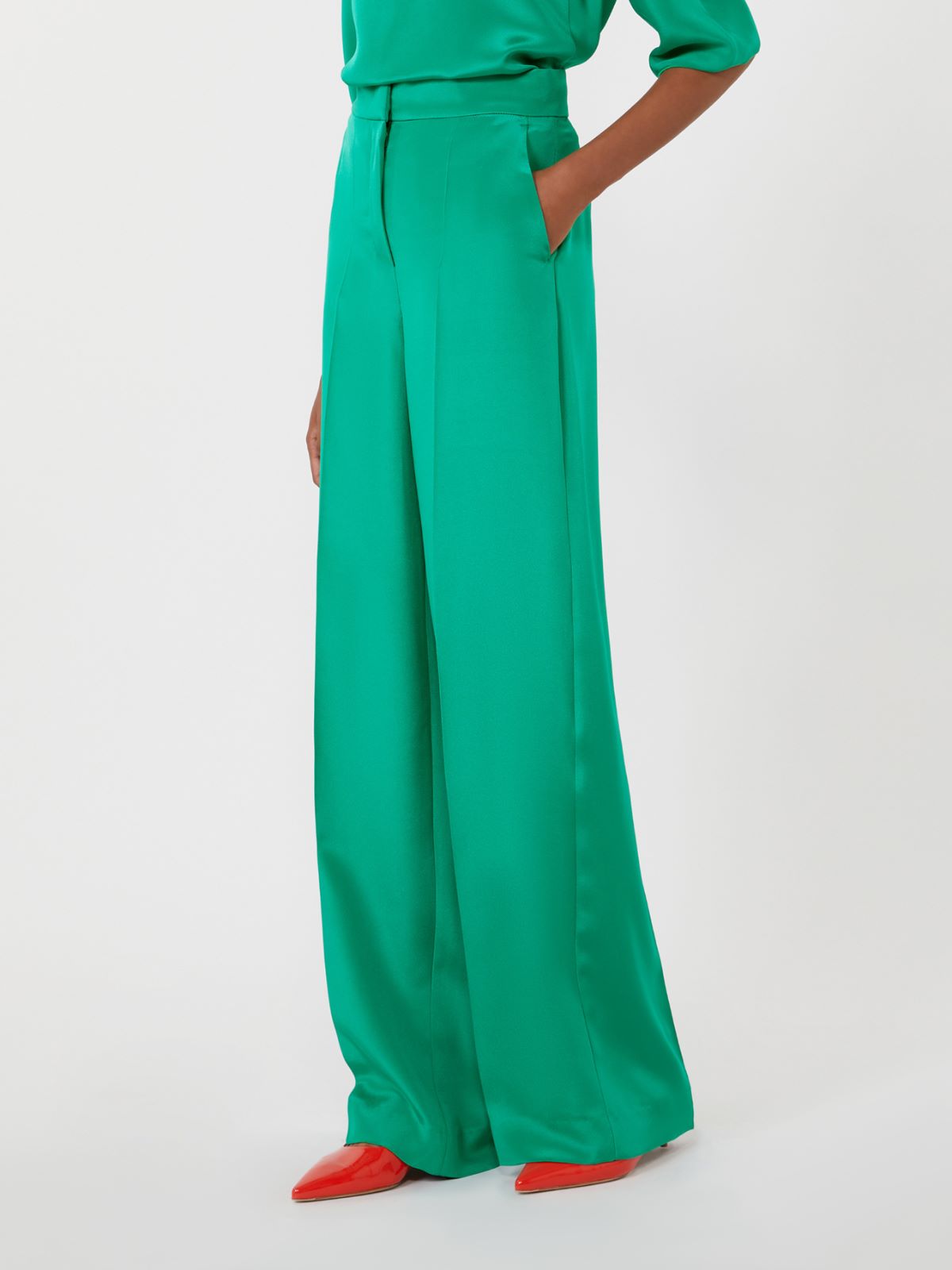 Silk crêpe de chine Tuxedo trousers - GREEN - Max Mara - 2