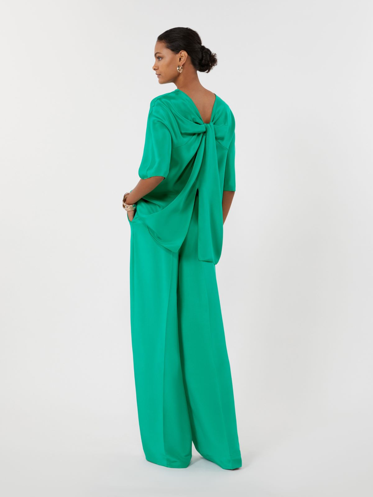 Silk crêpe de chine Tuxedo trousers - GREEN - Max Mara