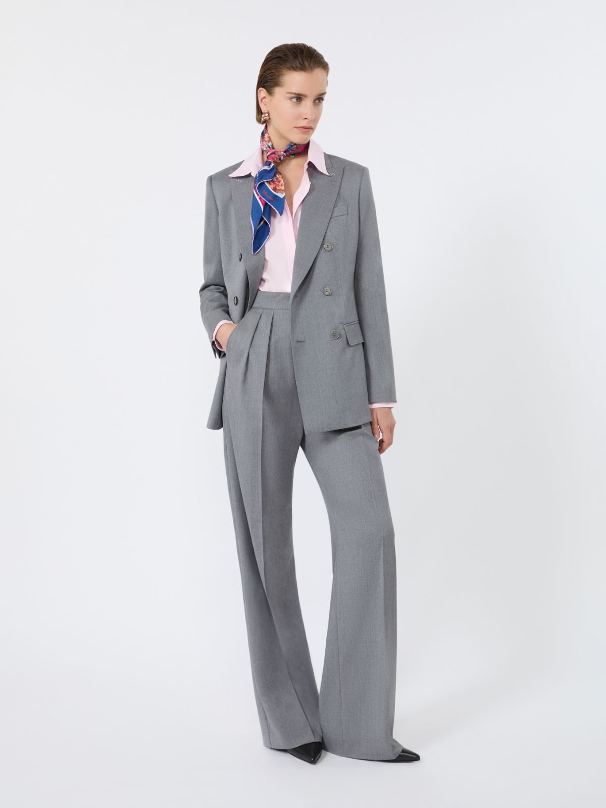 Pantalon en sergé de laine + GRIS MOYEN - Max Mara