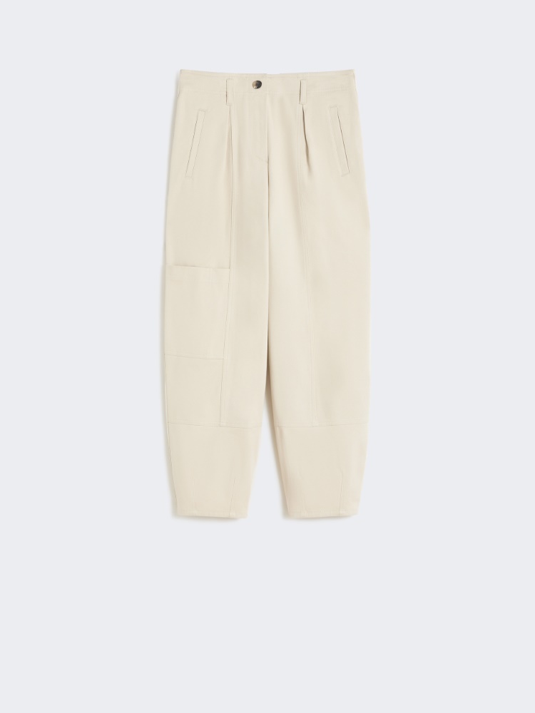 Cotton bull denim cargo trousers - BEIGE