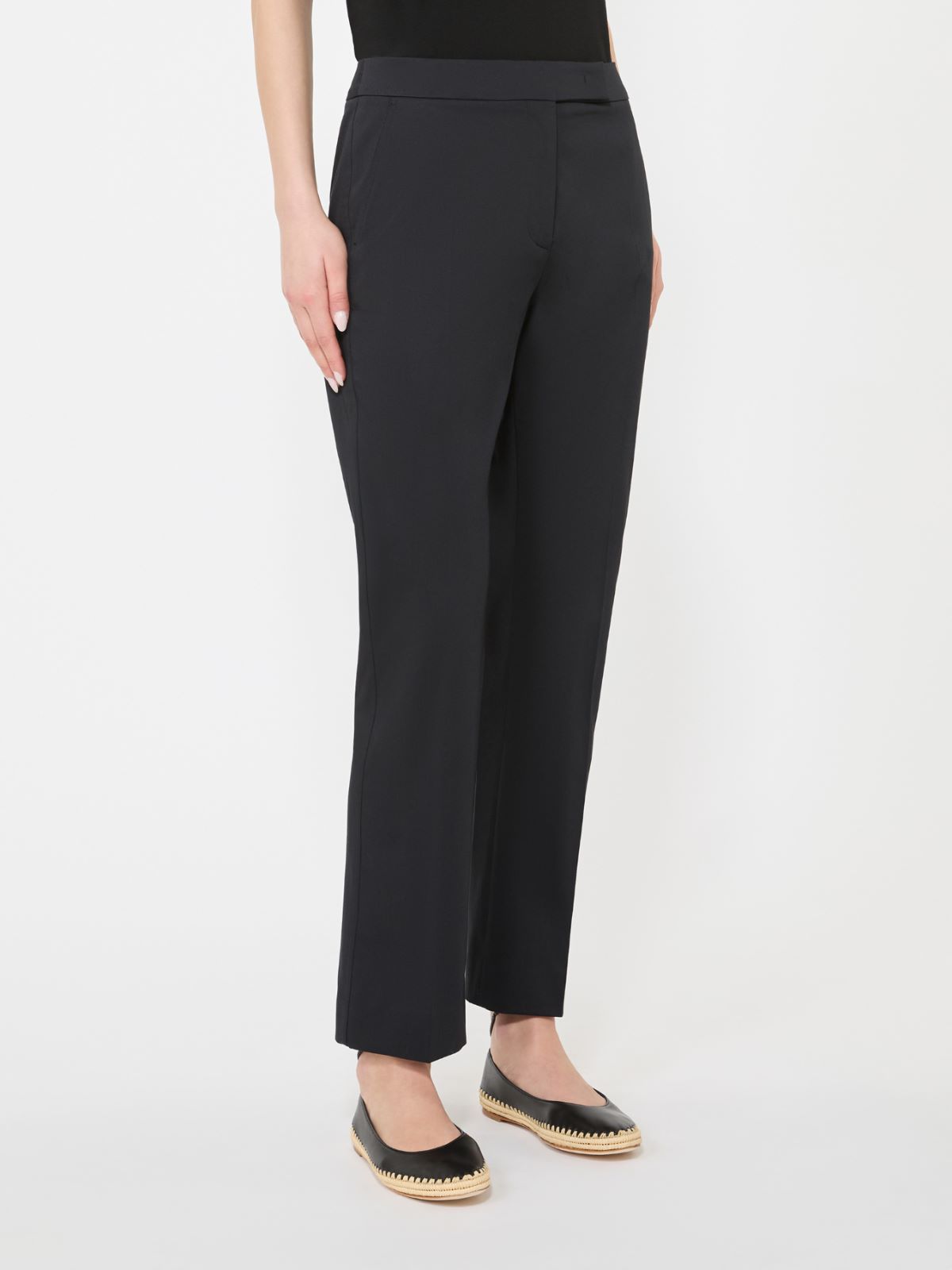 Slim-fit cotton satin trousers - BLACK - 2