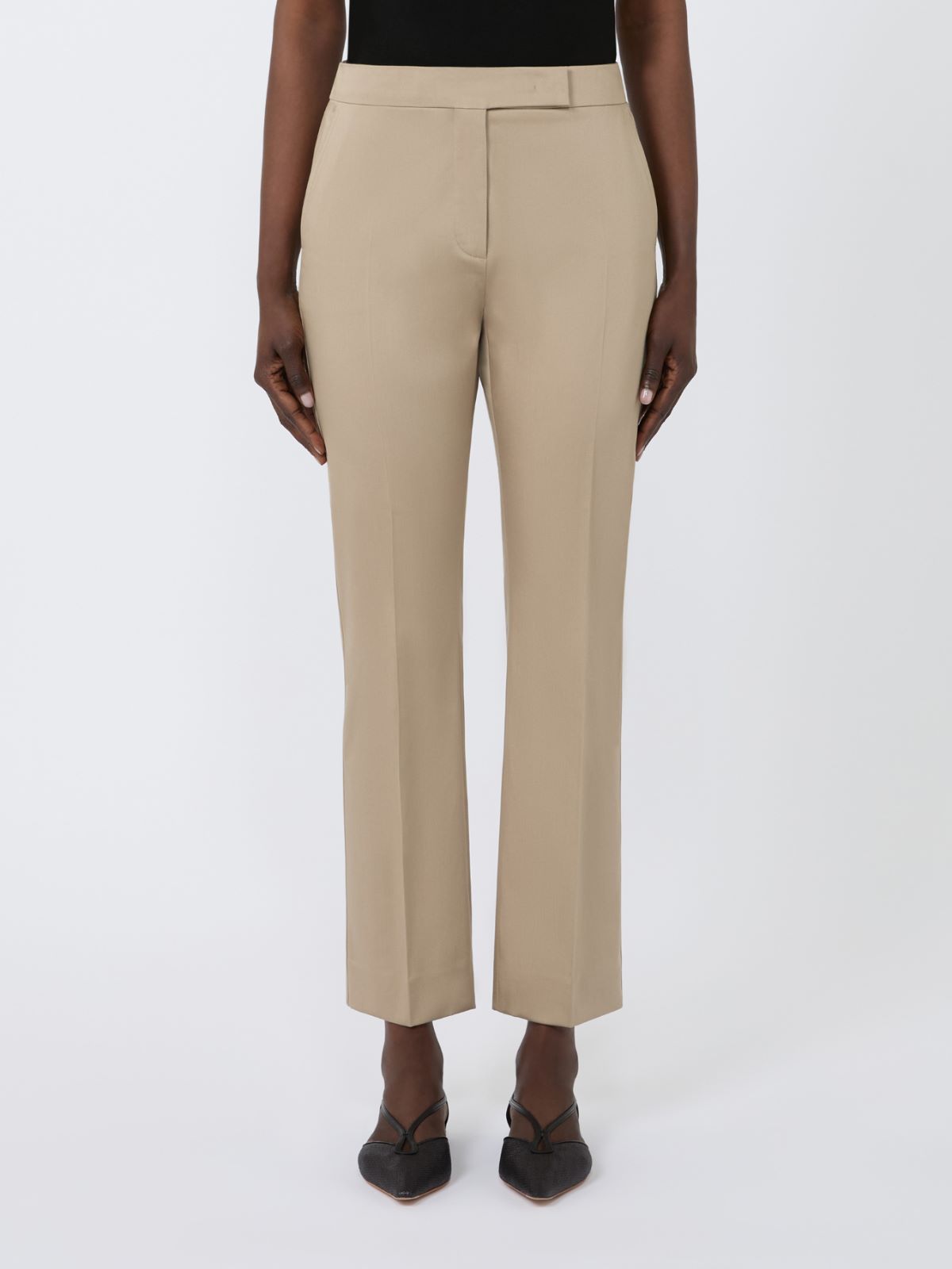 Dopasowane spodnie z bawełnianej satyny - KHAKI - Max Mara - 2