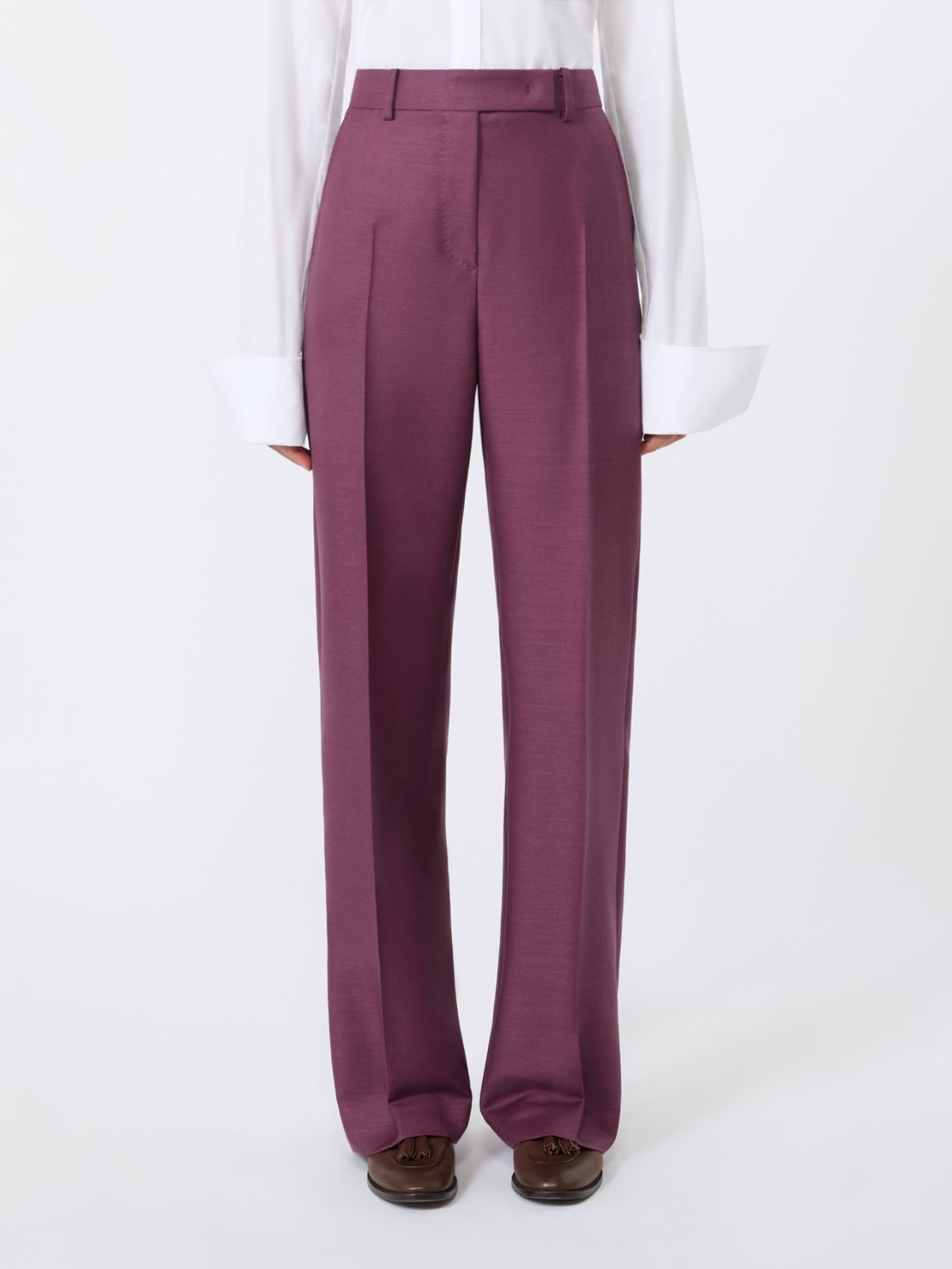Pantalon en laine, mohair et soie - LIE DE VIN - Max Mara - 4