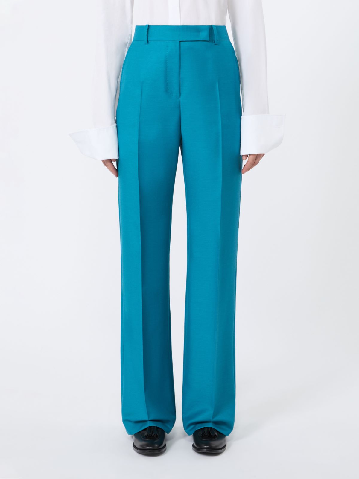 Pantalon en laine, mohair et soie - TURQUOISE - Max Mara - 5