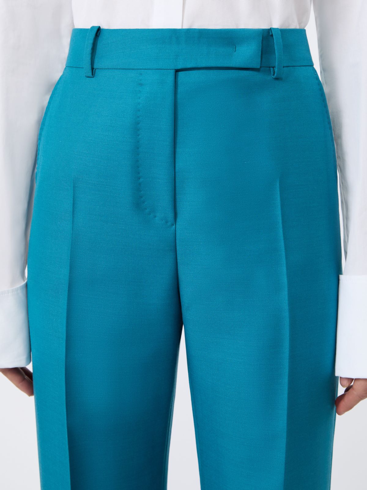 Pantalon en laine, mohair et soie - TURQUOISE - Max Mara - 5