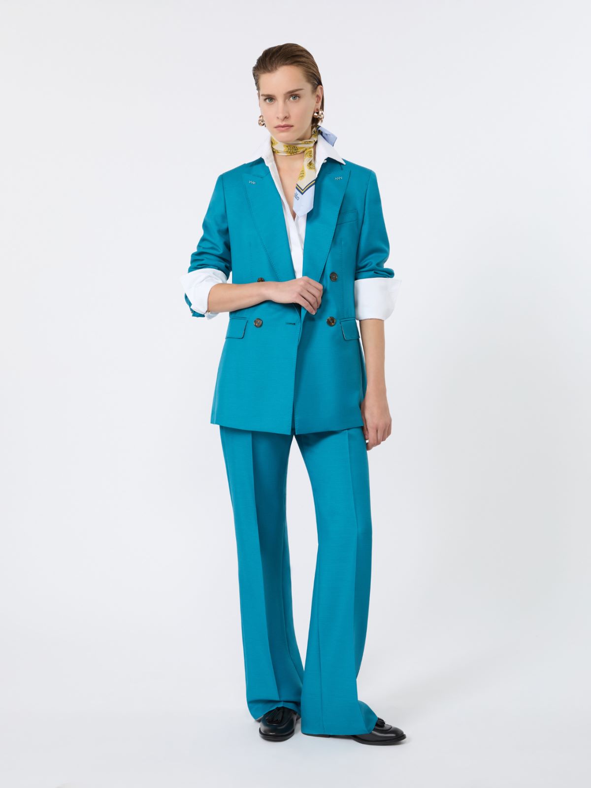 Pantalon en laine, mohair et soie - TURQUOISE - Max Mara