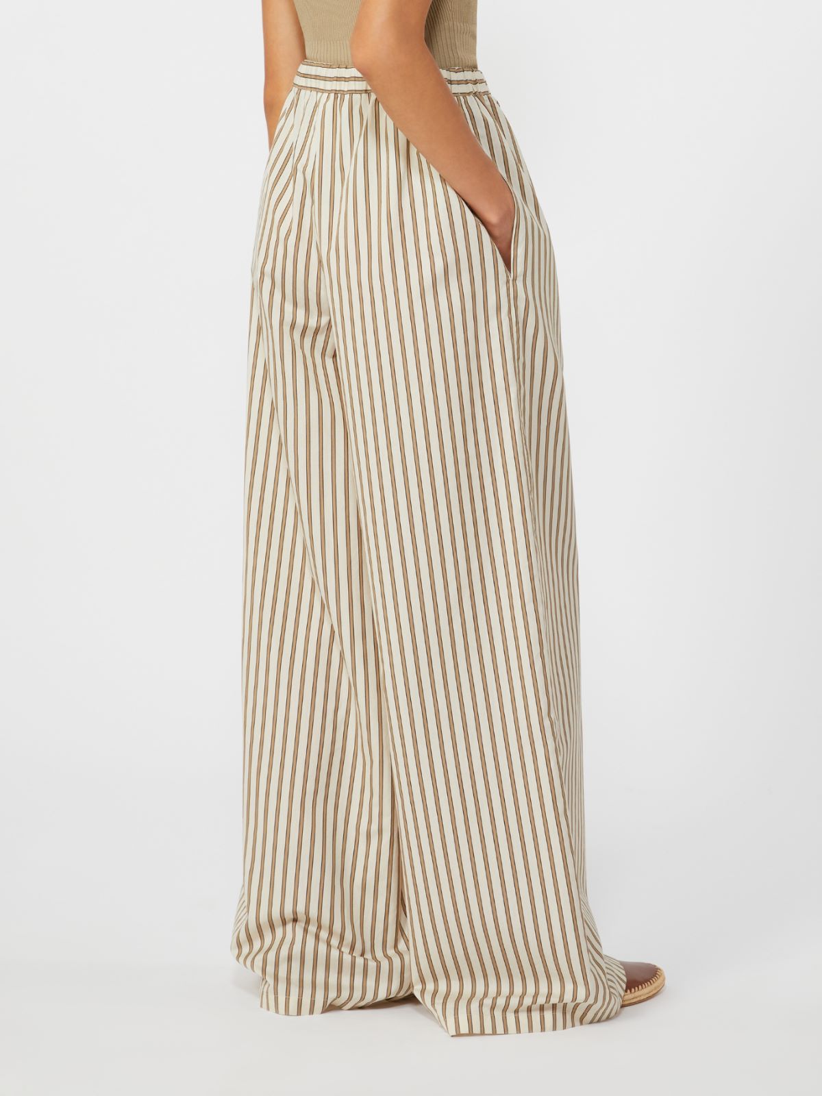 Wide-fit striped cotton and silk canvas trousers - BEIGE - Max Mara - 8