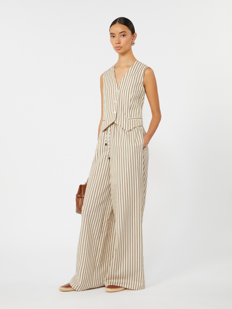 Wide-fit striped cotton and silk canvas trousers - BEIGE - Max Mara