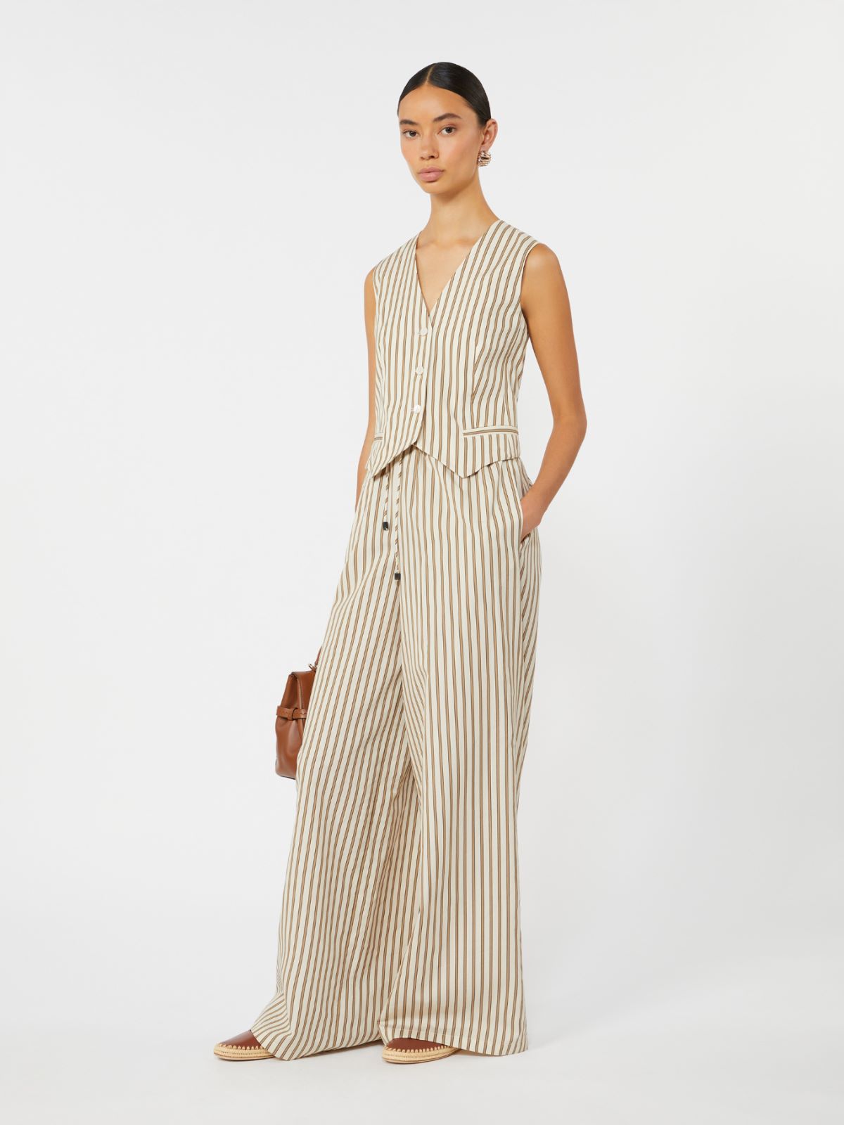 Wide-fit striped cotton and silk canvas trousers - BEIGE - Max Mara - 8