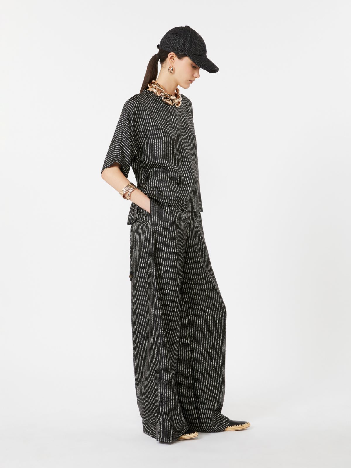 Pantalon large en soie imprimée - NOIR BLANC - Max Mara - 9