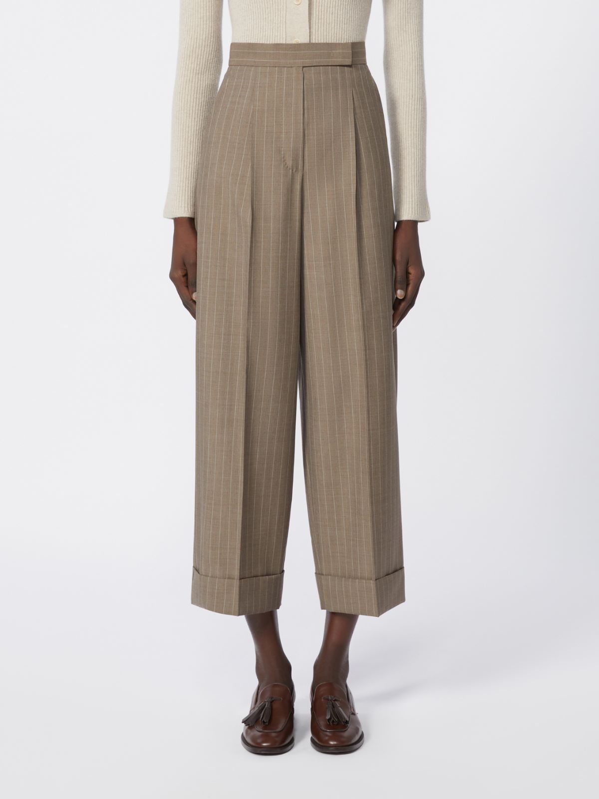 Pinstripe wool trousers - HAZELNUT BROWN - Max Mara - 4