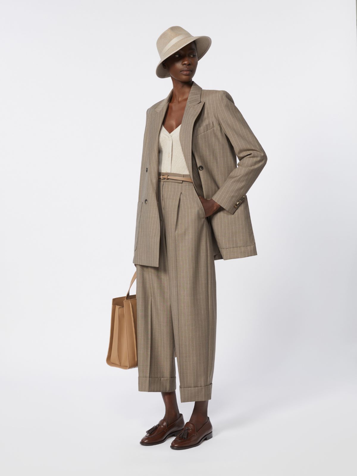 Pinstripe wool trousers - HAZELNUT BROWN - Max Mara - 4
