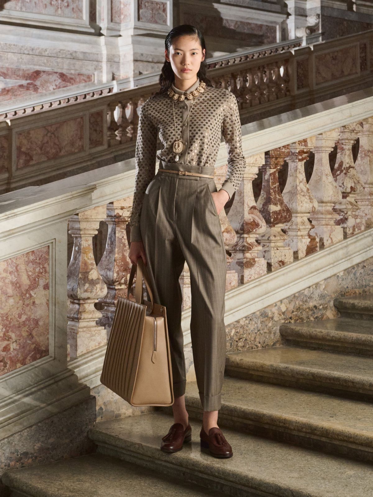 Pinstripe wool trousers + HAZELNUT BROWN - Max Mara