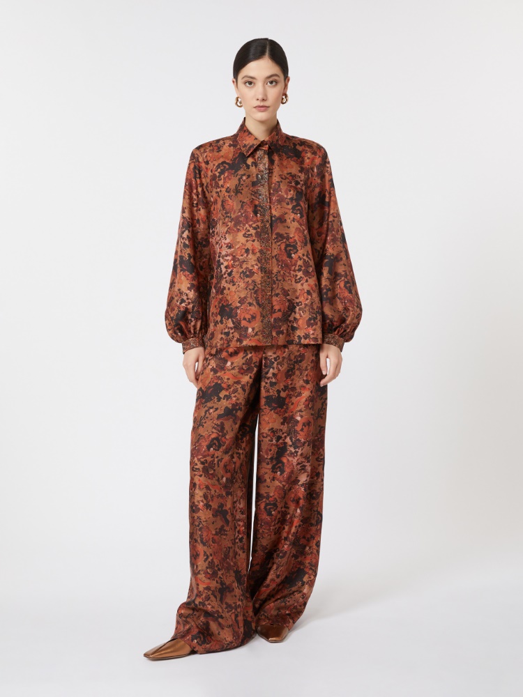 Wide-fit printed silk trousers + TERRA COTTA - Max Mara