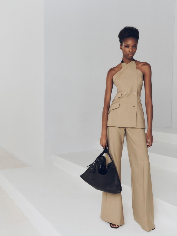 Pantalone ampio in popeline di lana e seta + CAMMELLO - Max Mara