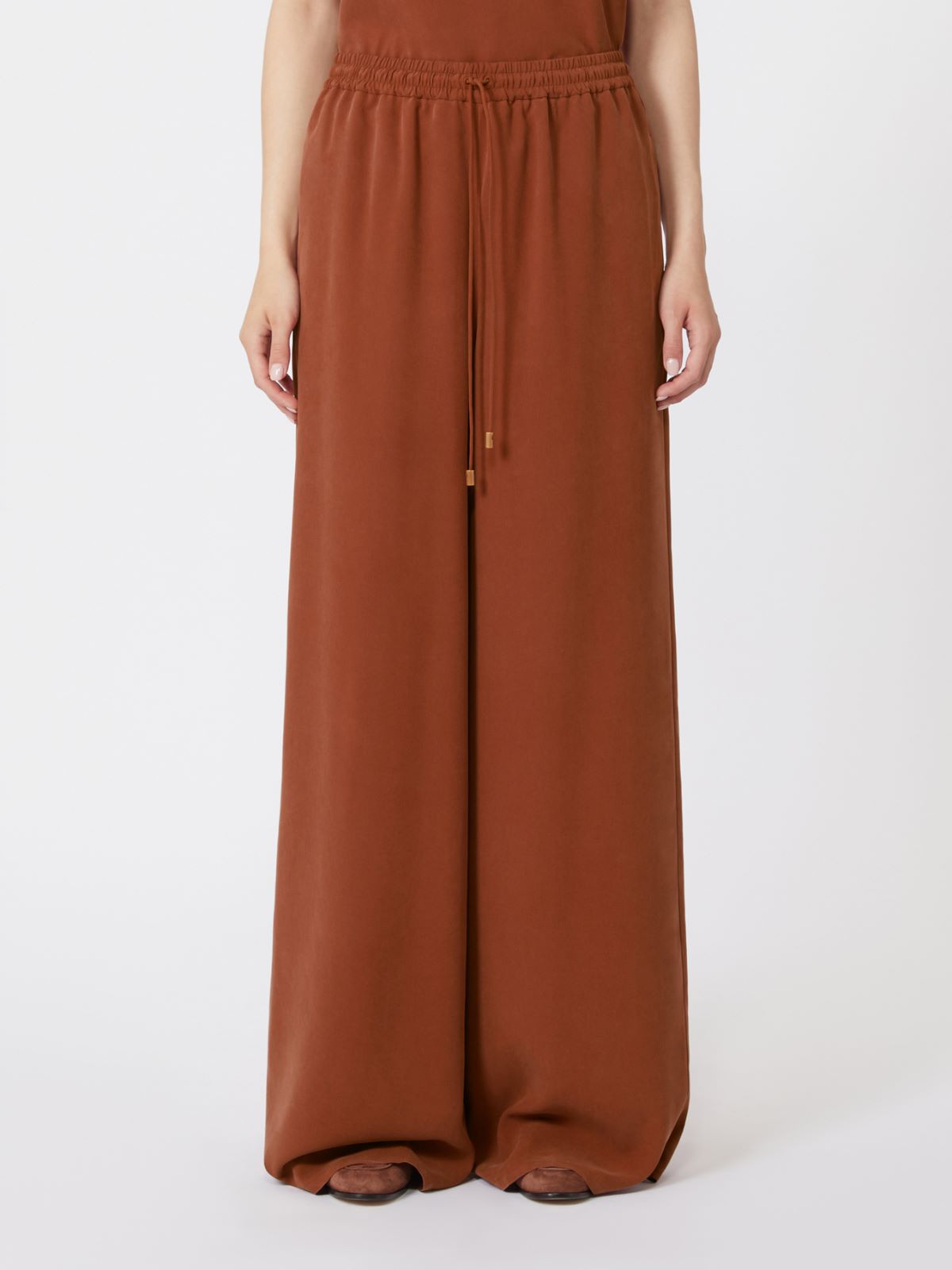 Wide-fit washed silk trousers - TERRA COTTA - Max Mara - 5
