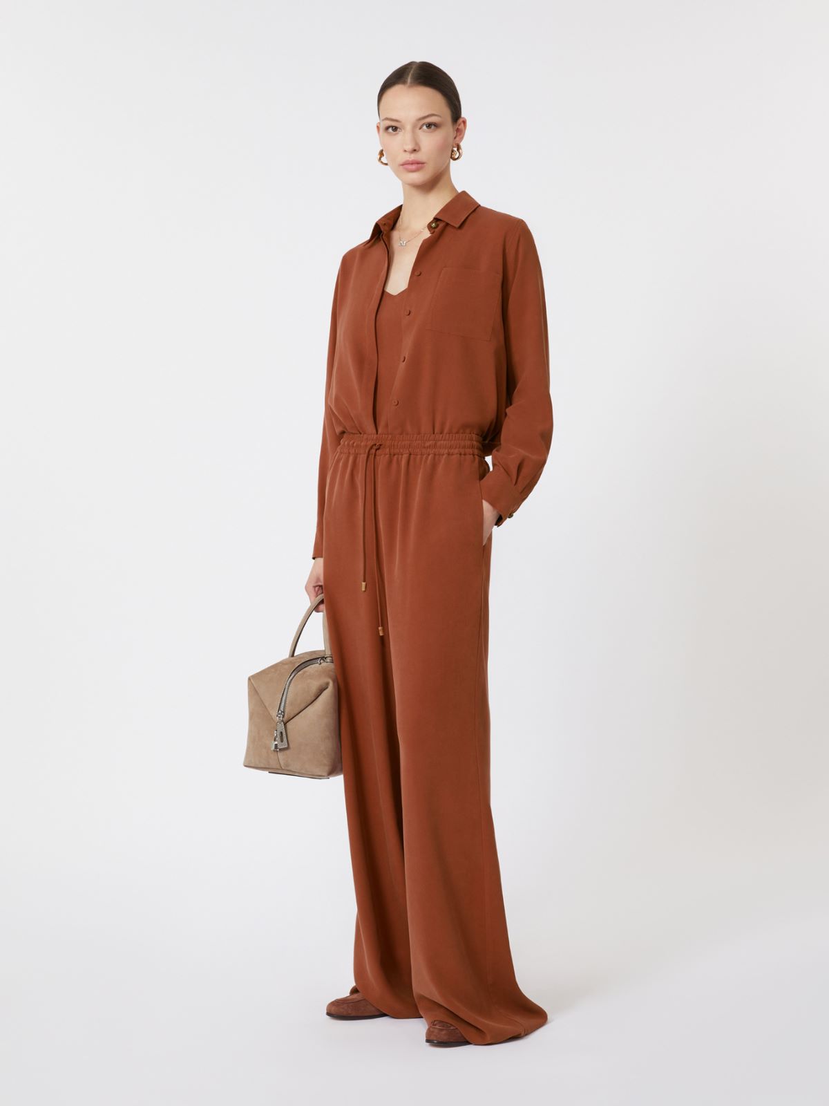 Wide-fit washed silk trousers + TERRA COTTA - Max Mara