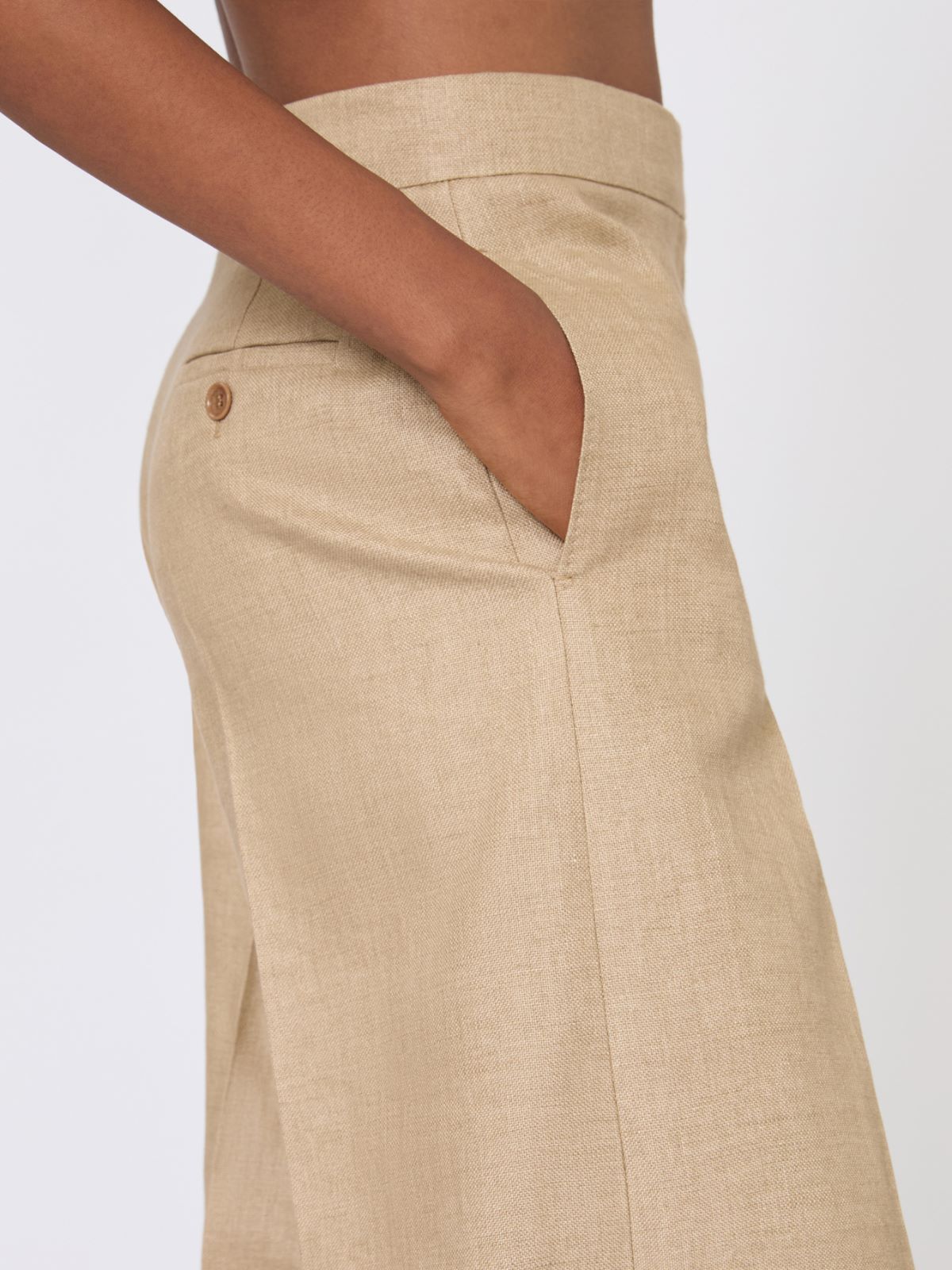 Regular-cut trousers in linen basketweave - CAMEL - Max Mara - 4