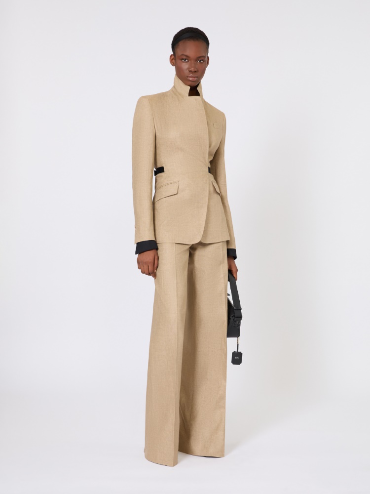 Regular-cut trousers in linen basketweave - CAMEL - Max Mara