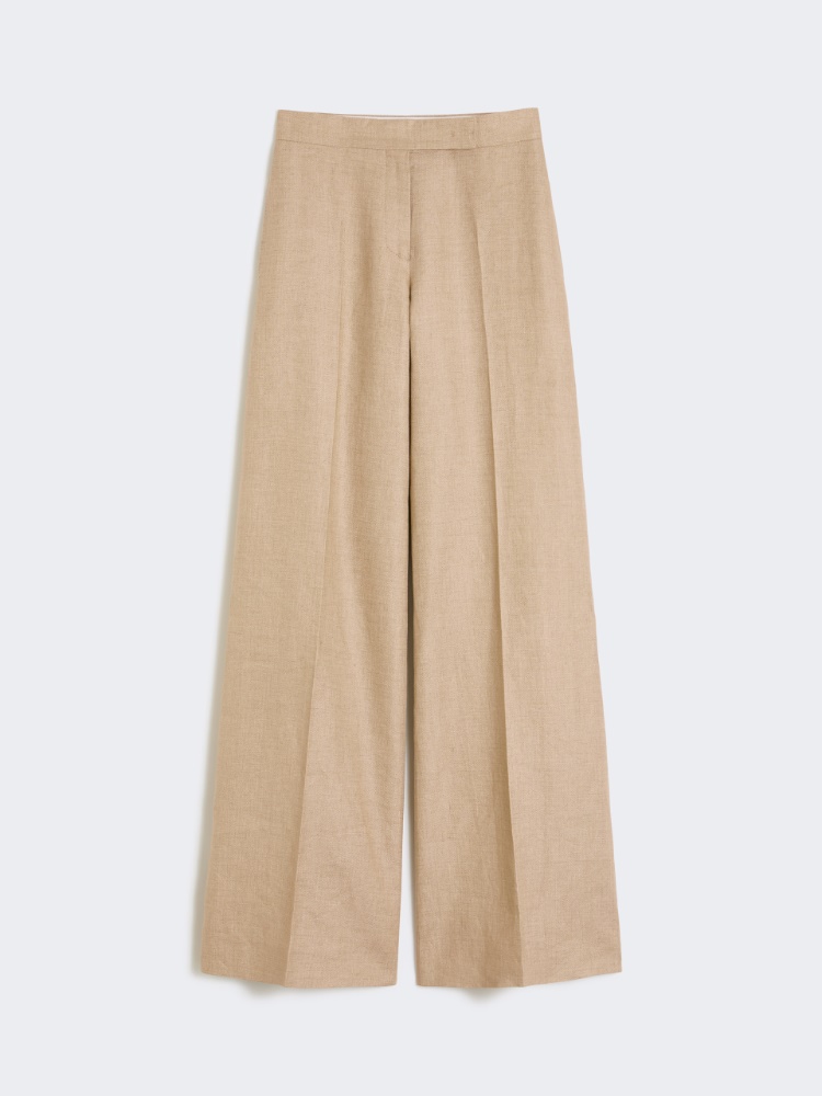 Regular-cut trousers in linen basketweave - CAMEL - Max Mara