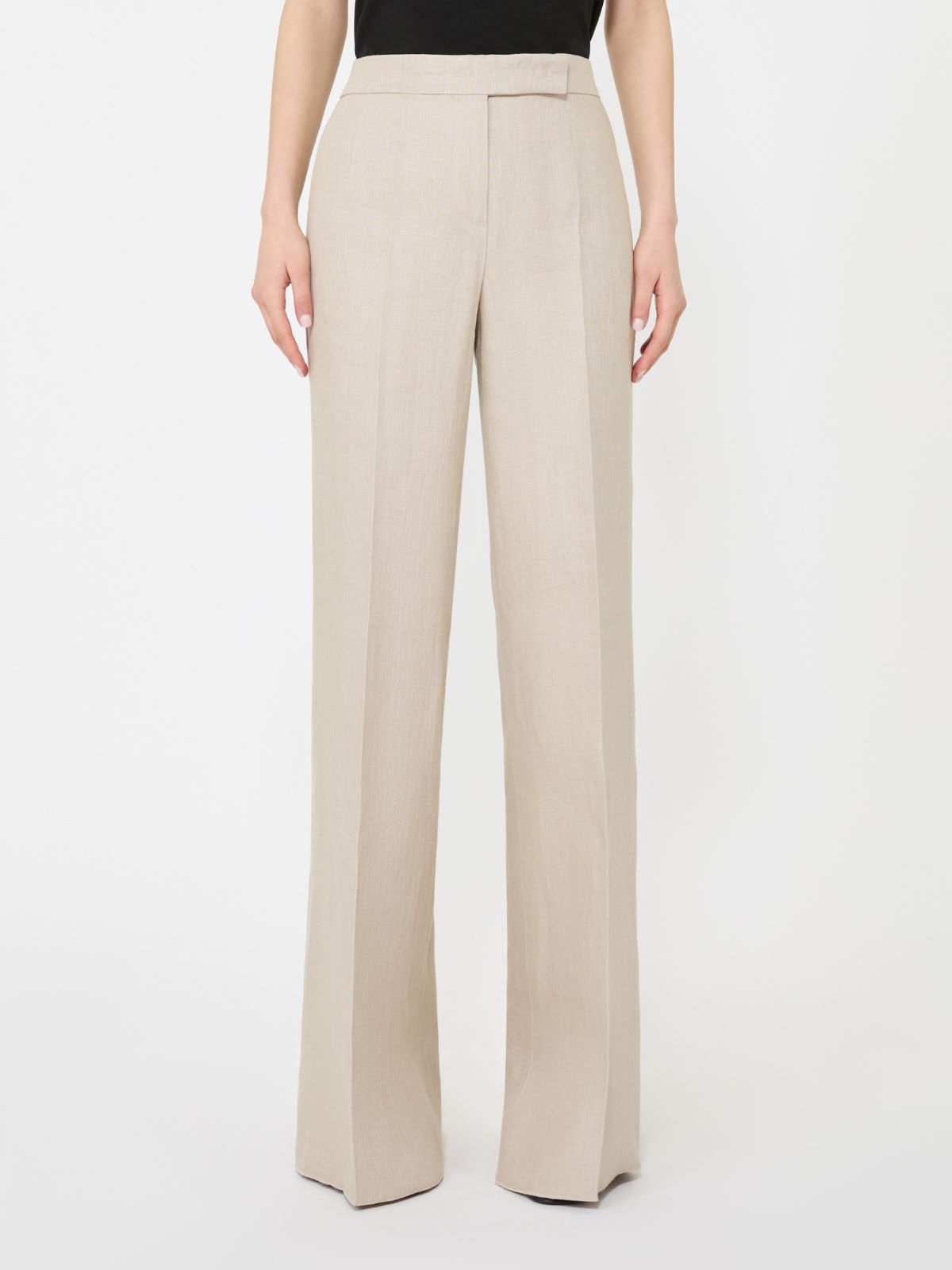 Szerokie spodnie z lnianego splotu panamowego - PIASKOWY - 2