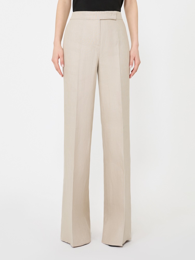 Szerokie spodnie z lnianego splotu panamowego - PIASKOWY - 2