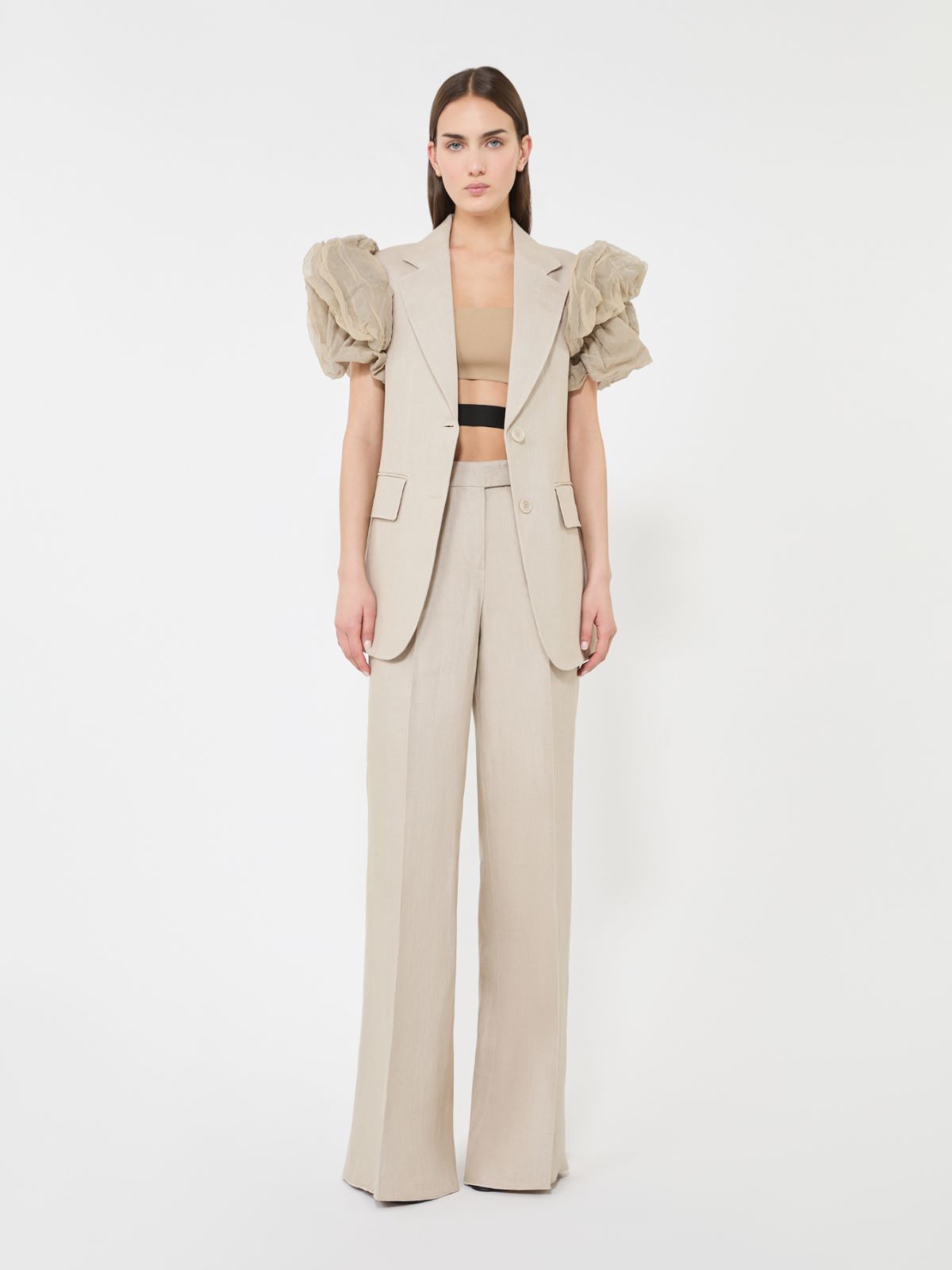 Pantalon large en tissu natté de lin - SABLE