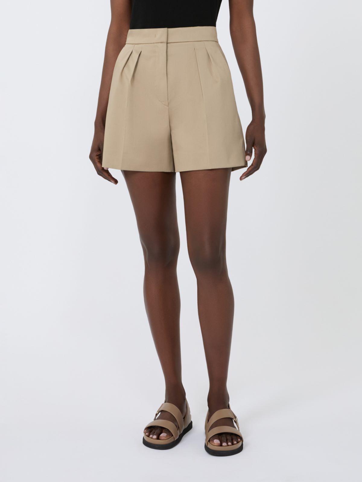 Stretch cotton satin shorts - KAKI - Max Mara - 2