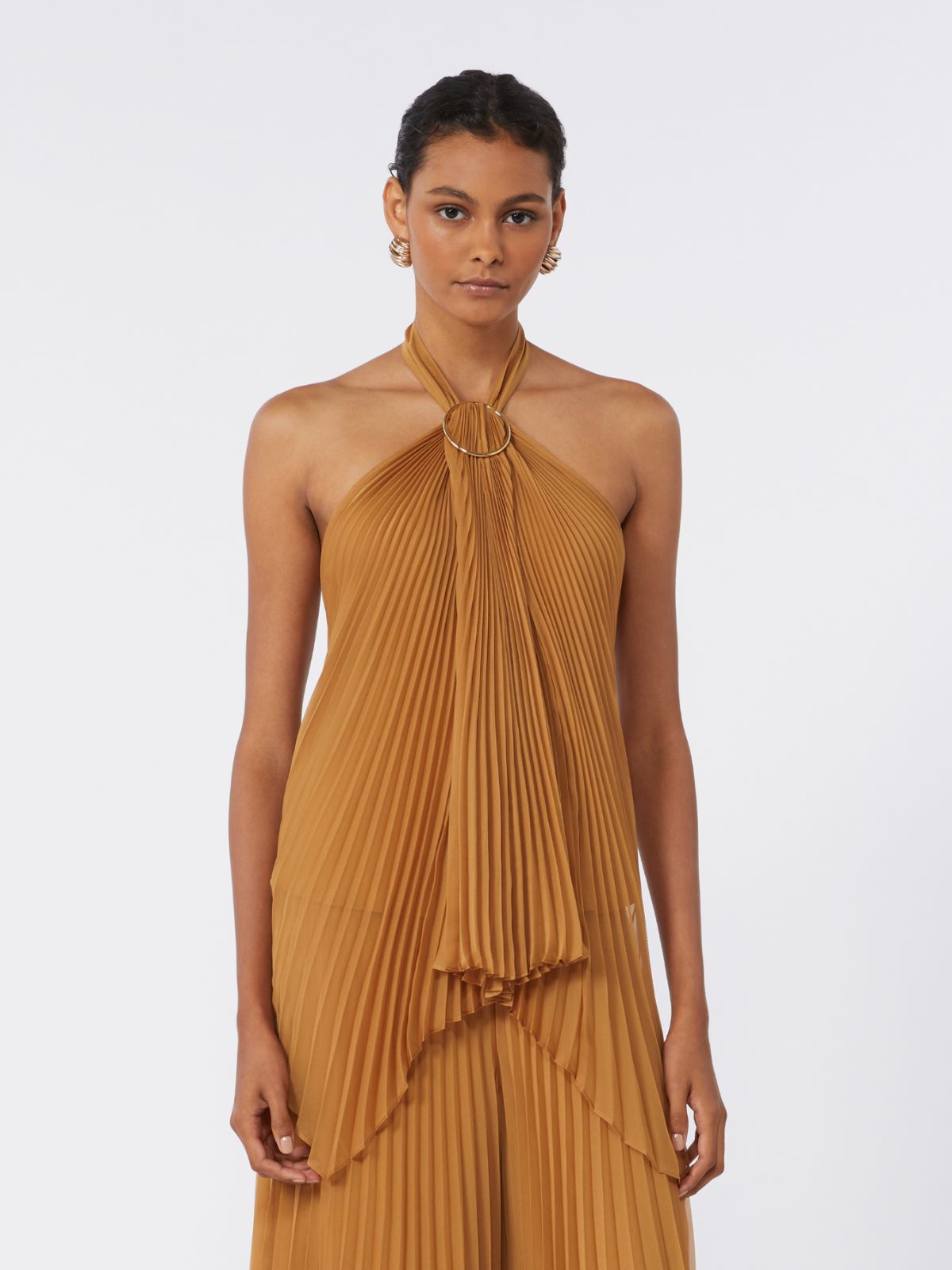 Haut plissé en mousseline - CARAMEL - 2