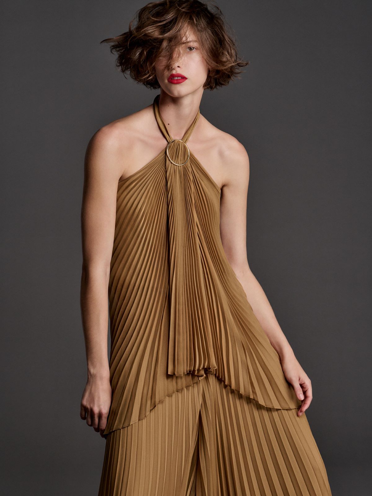 Haut plissé en mousseline - CARAMEL