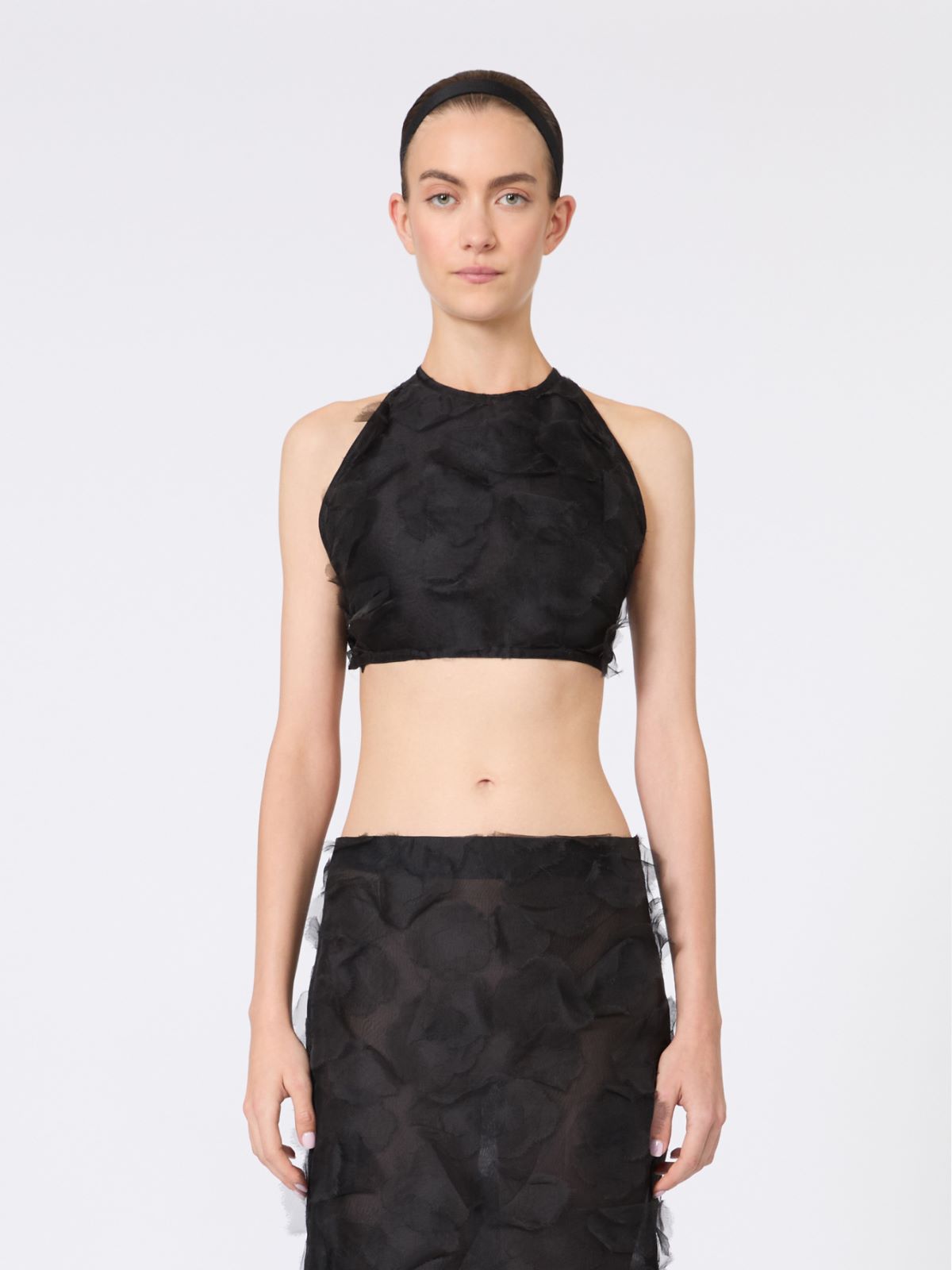 Top crop in jacquard fil coupé di seta - NERO - Max Mara - 2