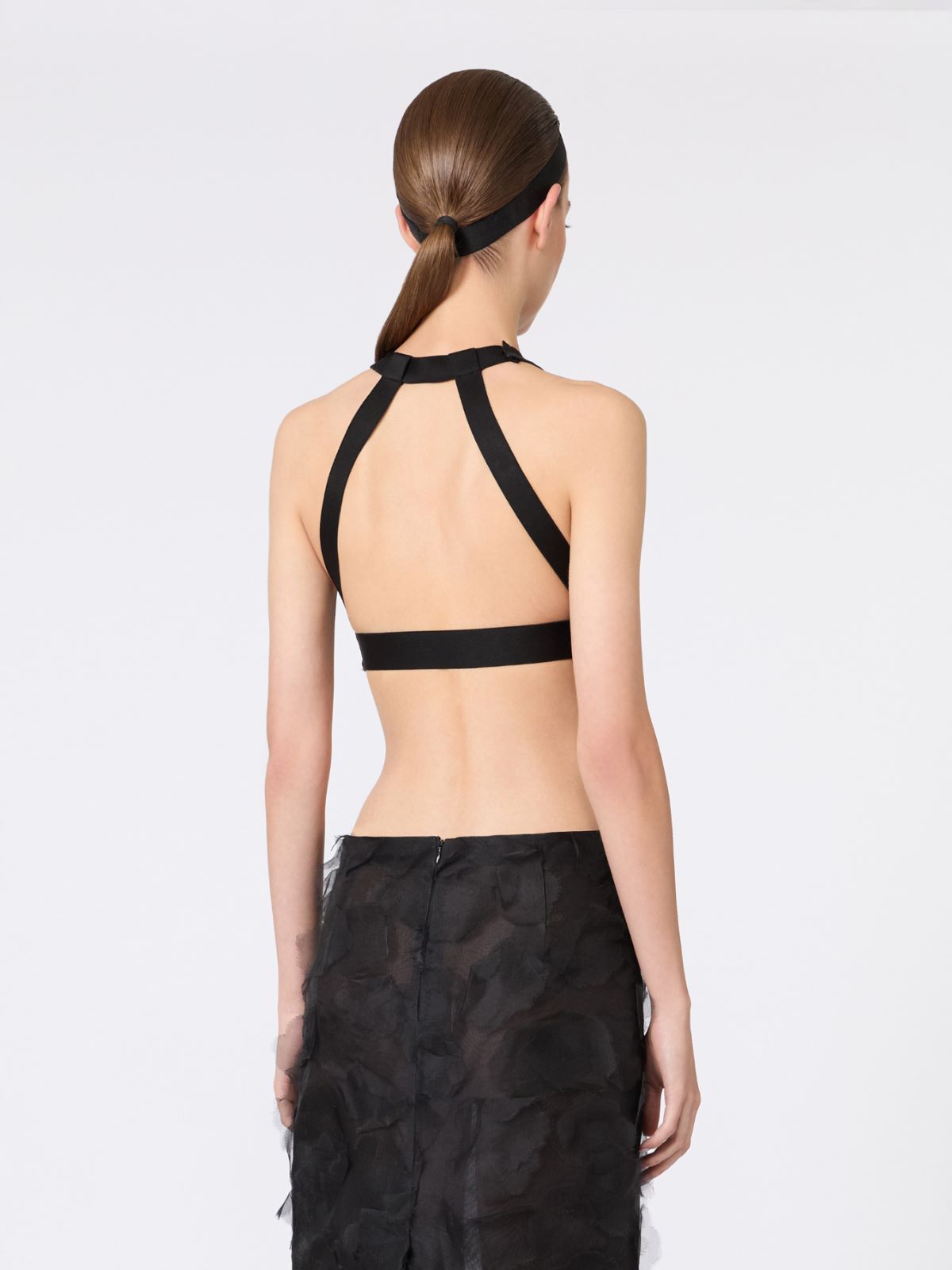 Top crop in jacquard fil coupé di seta - NERO - Max Mara - 3