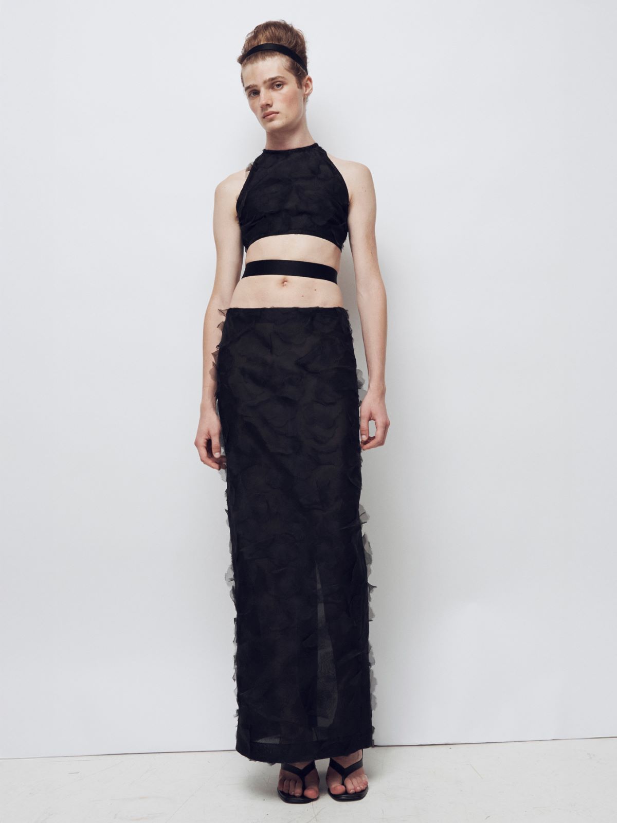 Crop top in silk fil coupé jacquard + BLACK - Max Mara