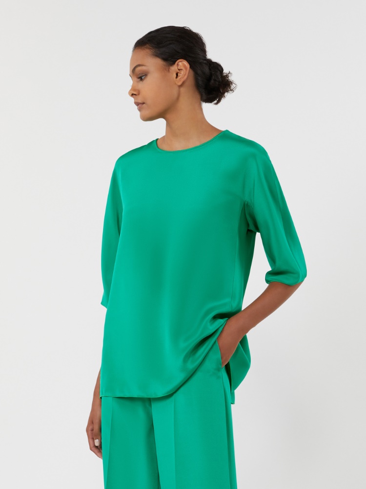 Bluzka z krepdeszynu jedwabnego - ZIELONY - 2
