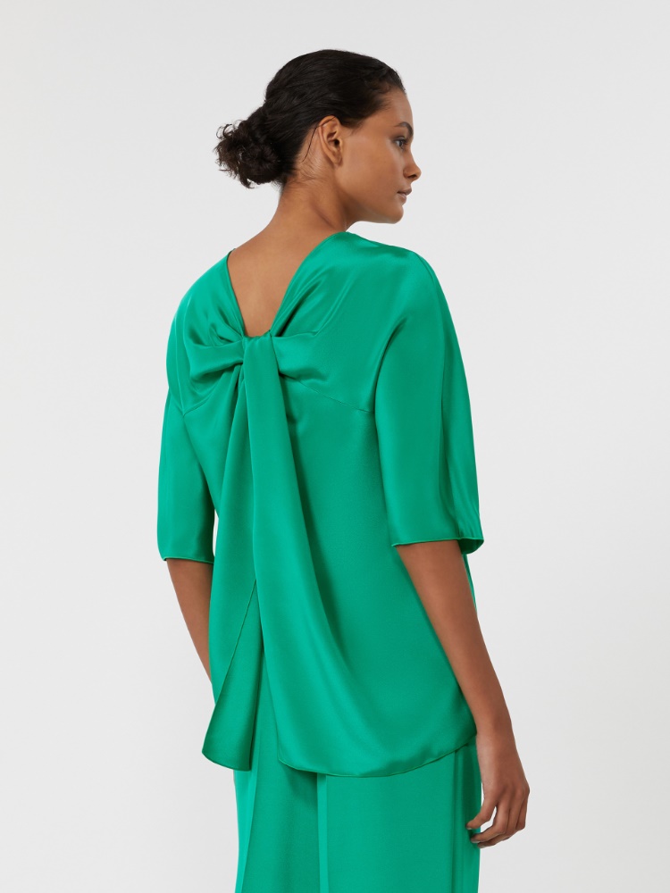 Bluzka z krepdeszynu jedwabnego - ZIELONY - 3