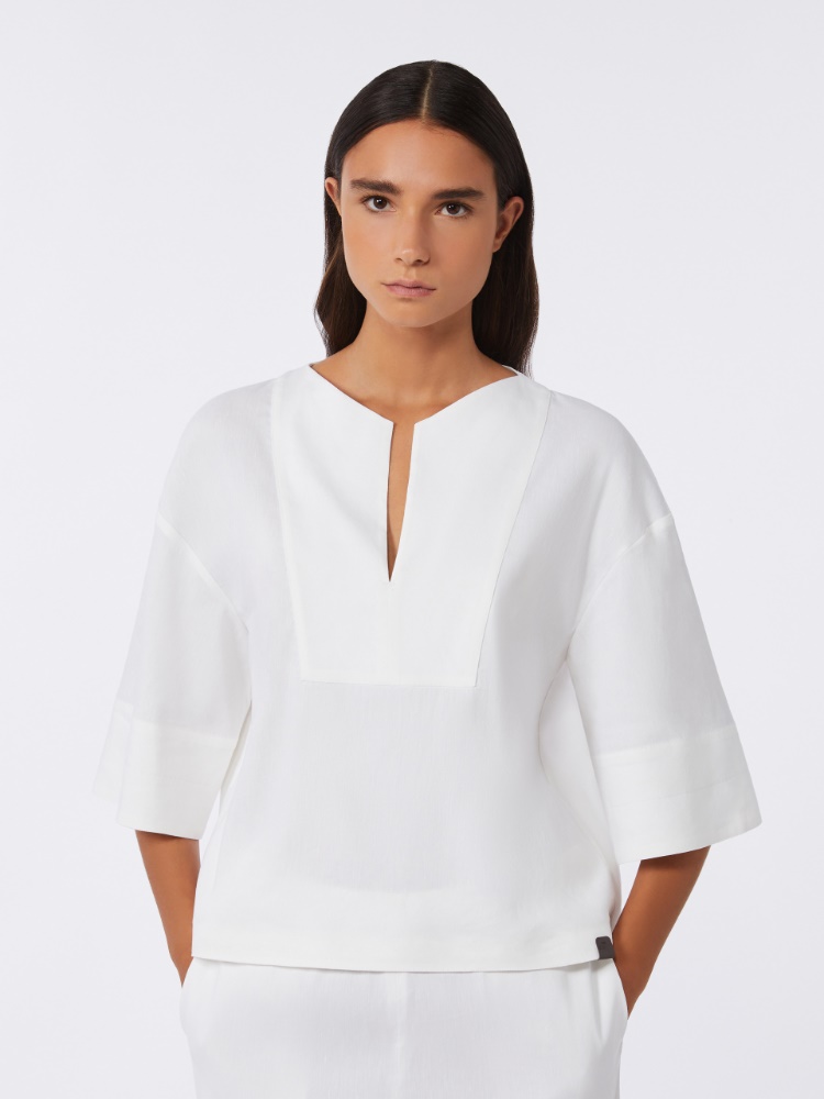 Linen and viscose canvas blouse - OPTICAL WHITE - 2