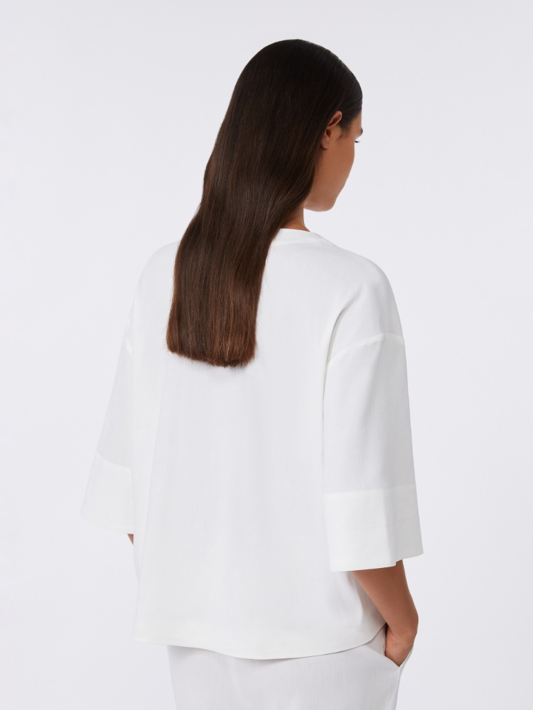 Linen and viscose canvas blouse - OPTICAL WHITE - 3