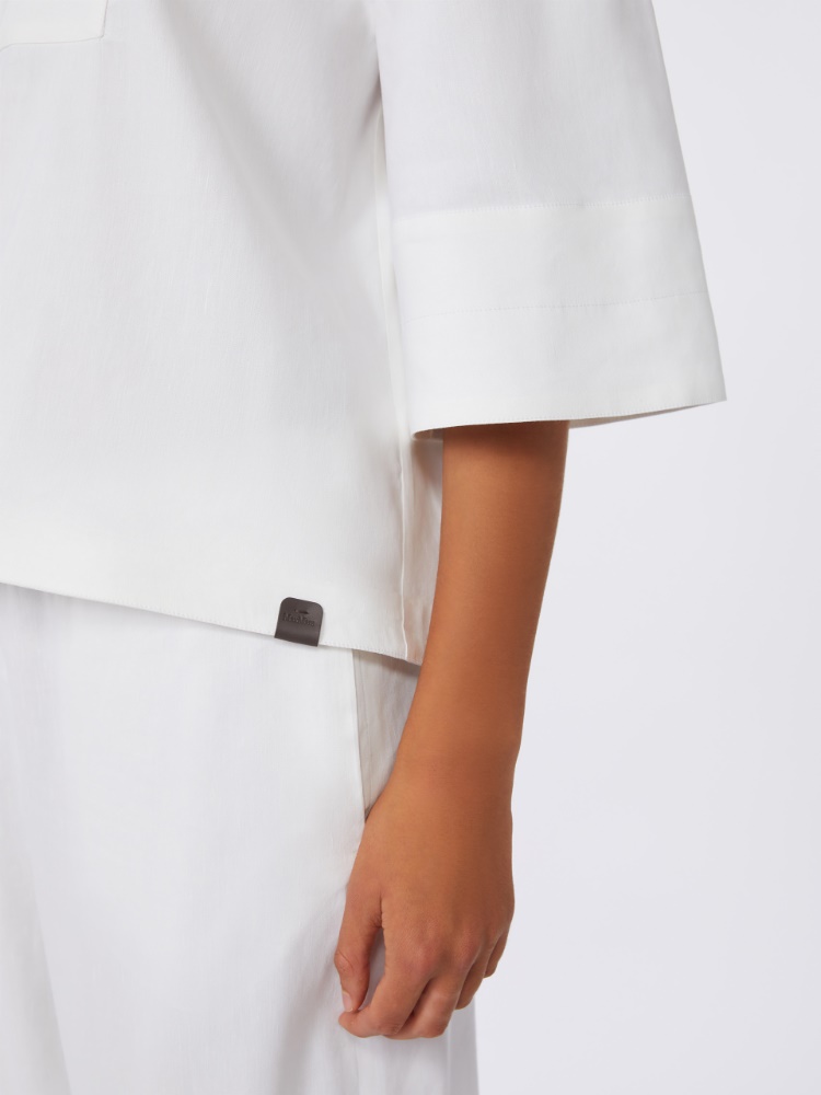 Linen and viscose canvas blouse - OPTICAL WHITE - 4