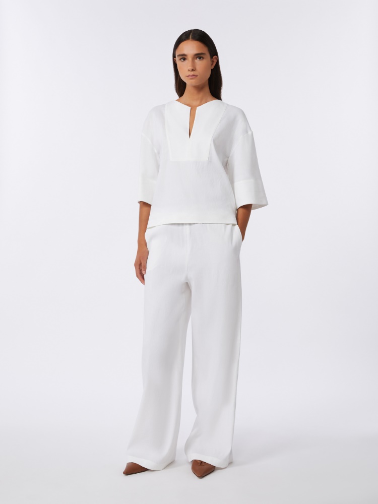 Linen and viscose canvas blouse - OPTICAL WHITE