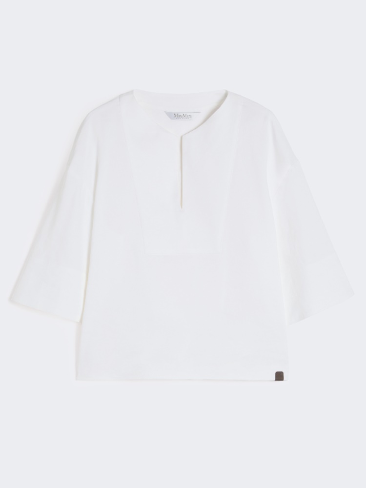 Linen and viscose canvas blouse - OPTICAL WHITE