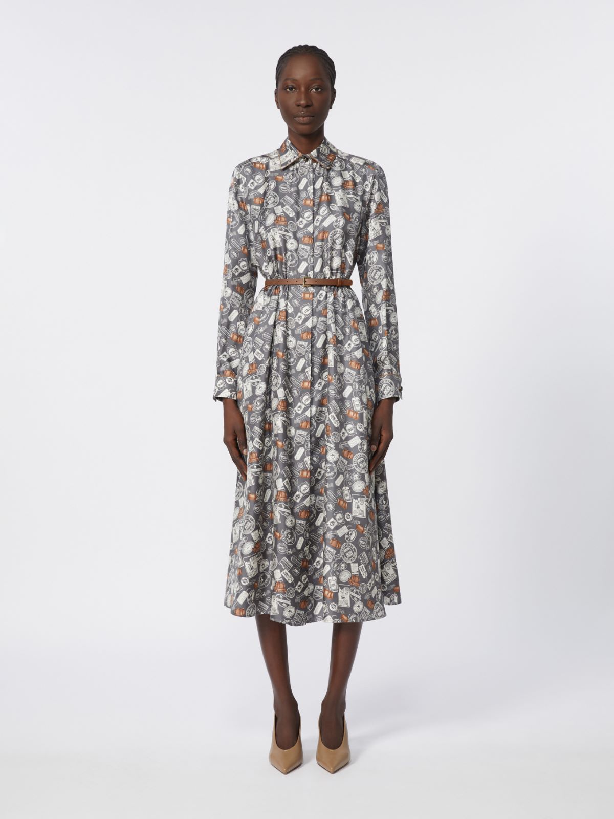 [ファッリア] ピュア シルク ツイル プリント シャツ ドレス - MEDIUM GREY - Max Mara - 2