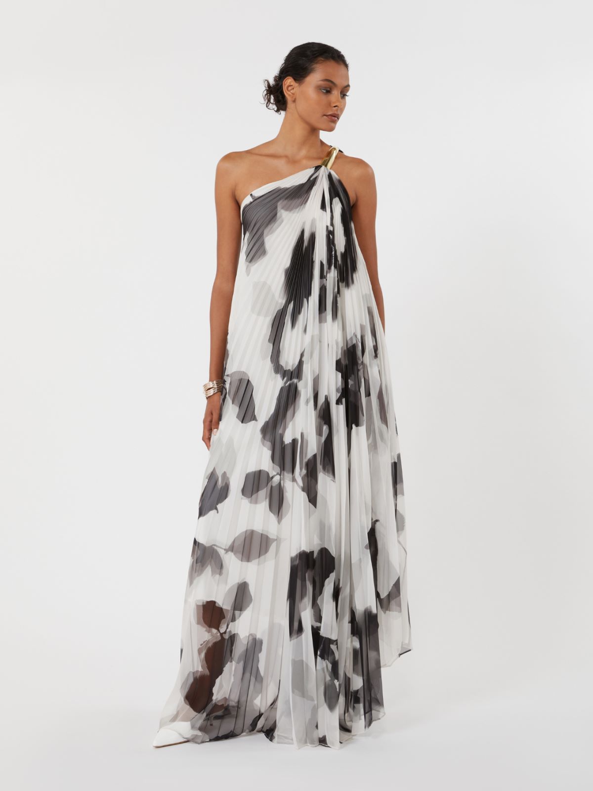 Abito monospalla in chiffon stampato - BIANCO - Max Mara - 2