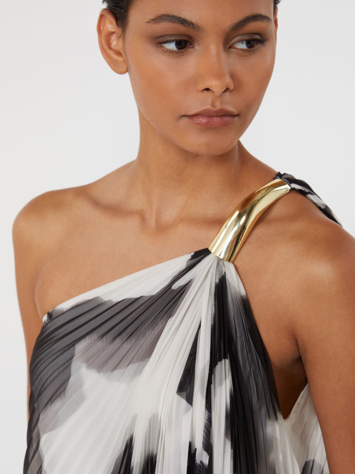 Abito monospalla in chiffon stampato - BIANCO - Max Mara - 4