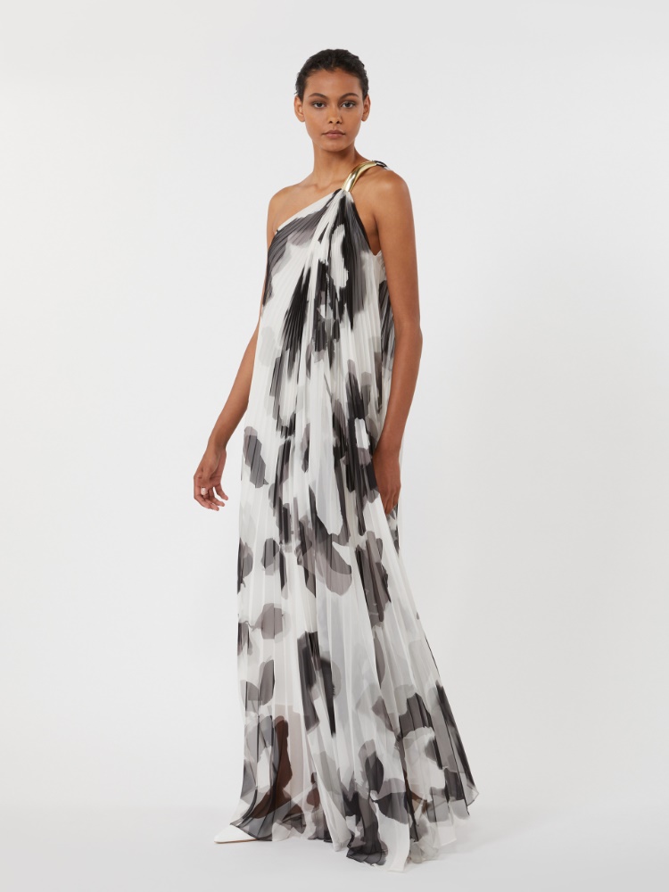 Abito monospalla in chiffon stampato - BIANCO - Max Mara - 1
