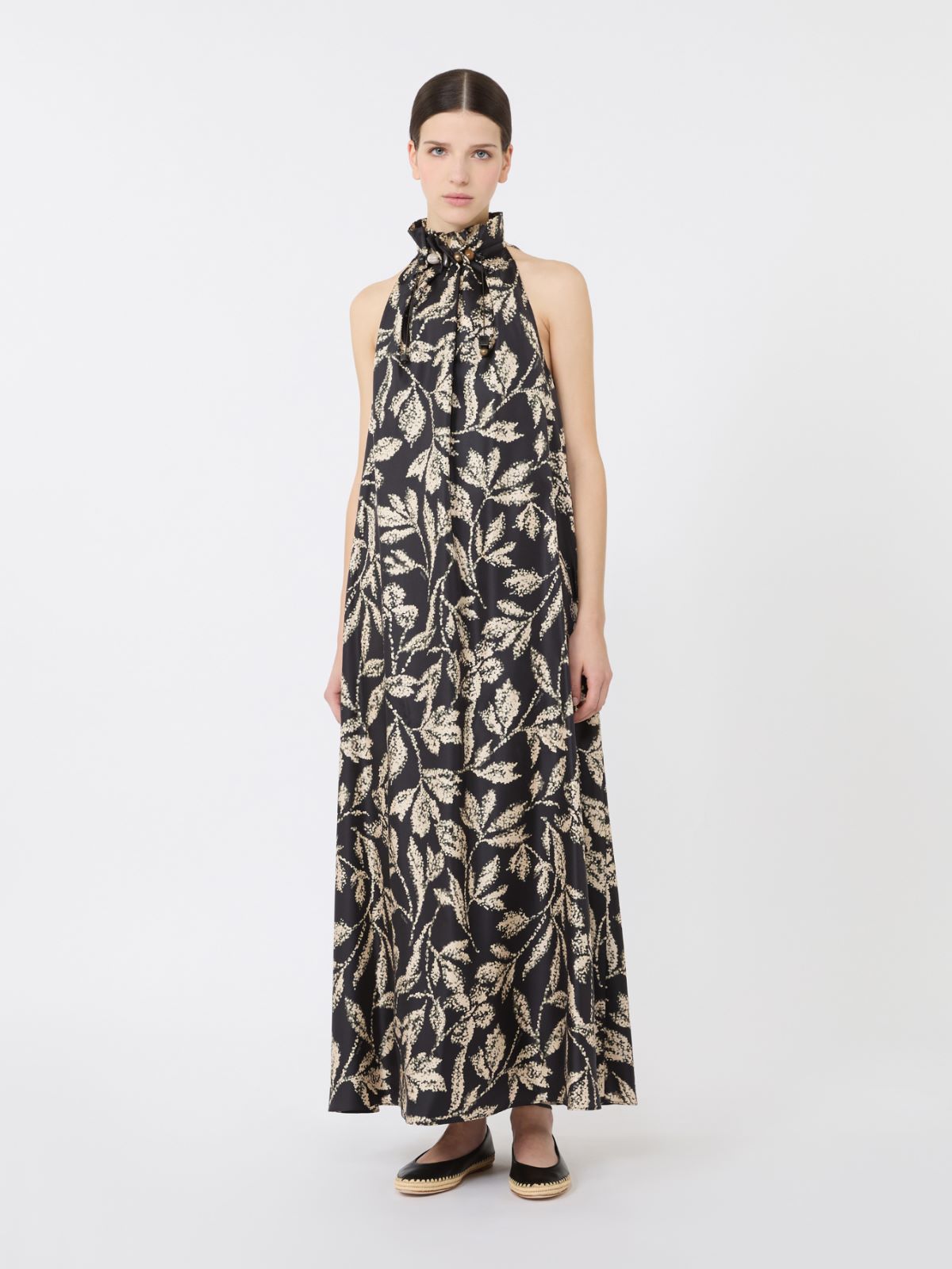 Printed silk twill dress - BLACK - 2