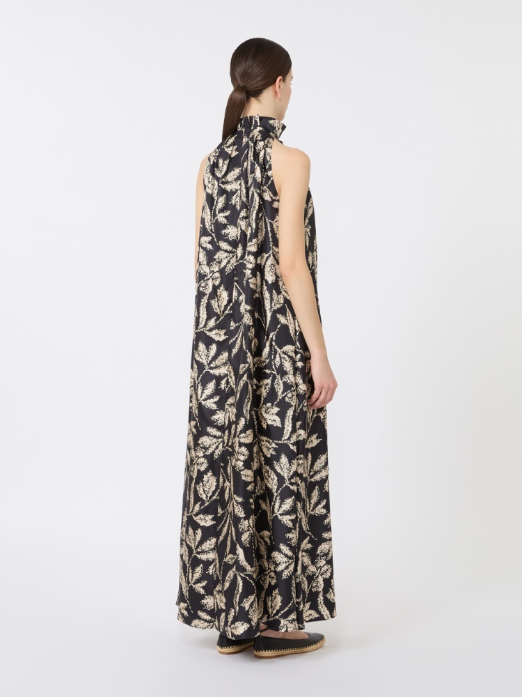 Printed silk twill dress - BLACK - 3